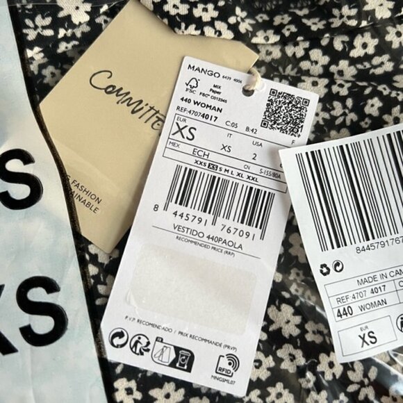 Mango, Flower Print Long Sleeve Dress - Black. Size: XS, 2 US. NIB - Picture 4 of 10